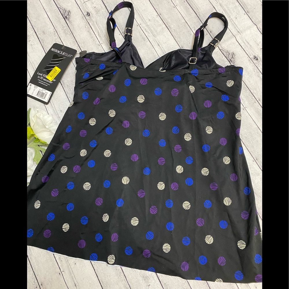 NWT Miraclesuit Spotted Surplice Tankini Top - Picture 6 of 12